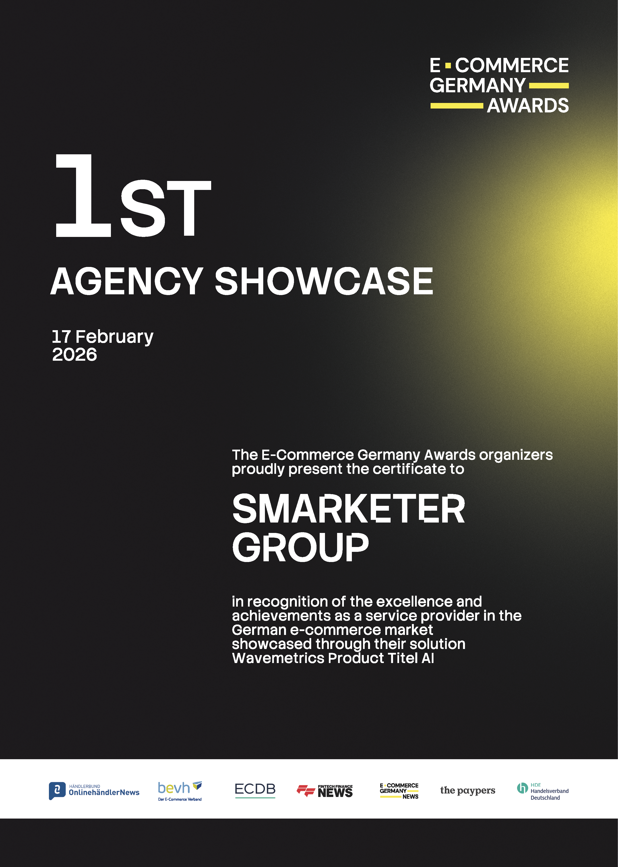 1st place in the categore "Agency Showcase" at the E-Commerce Germany Awards