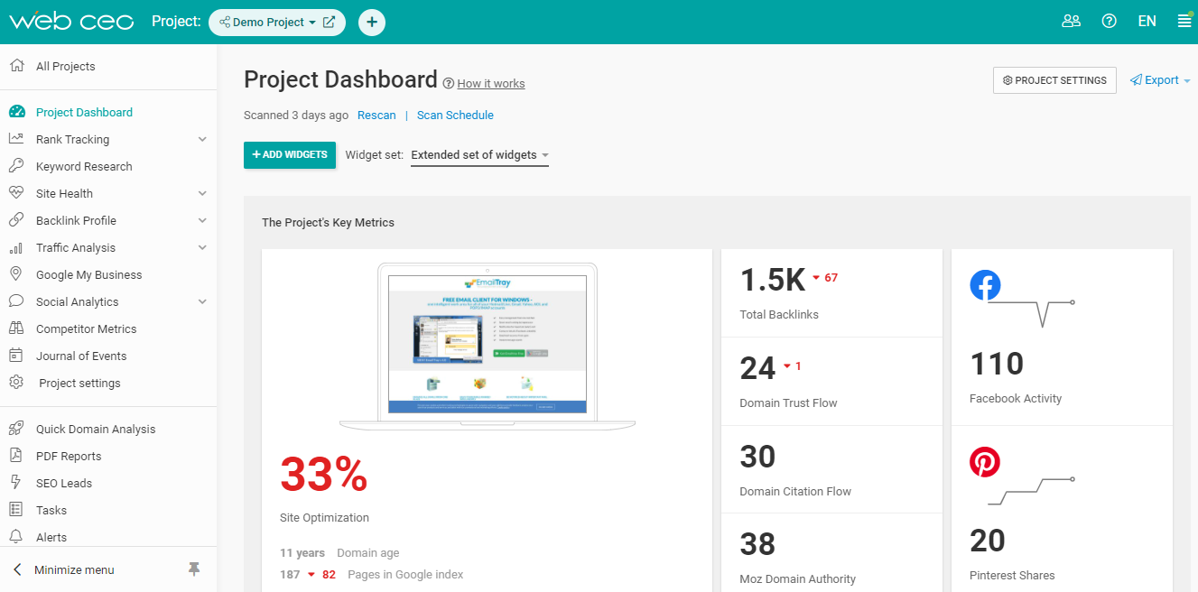 WebCEO Screenshot #0