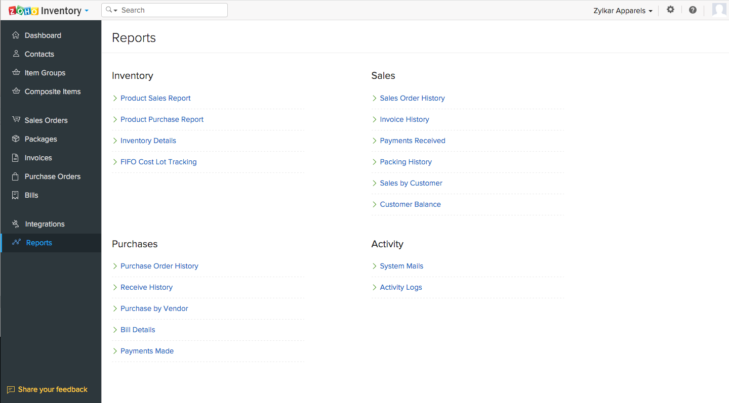 Zoho Inventory Screenshot