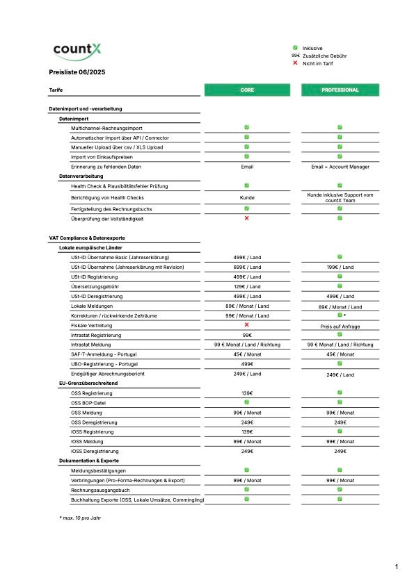 countX Preisliste 2025
