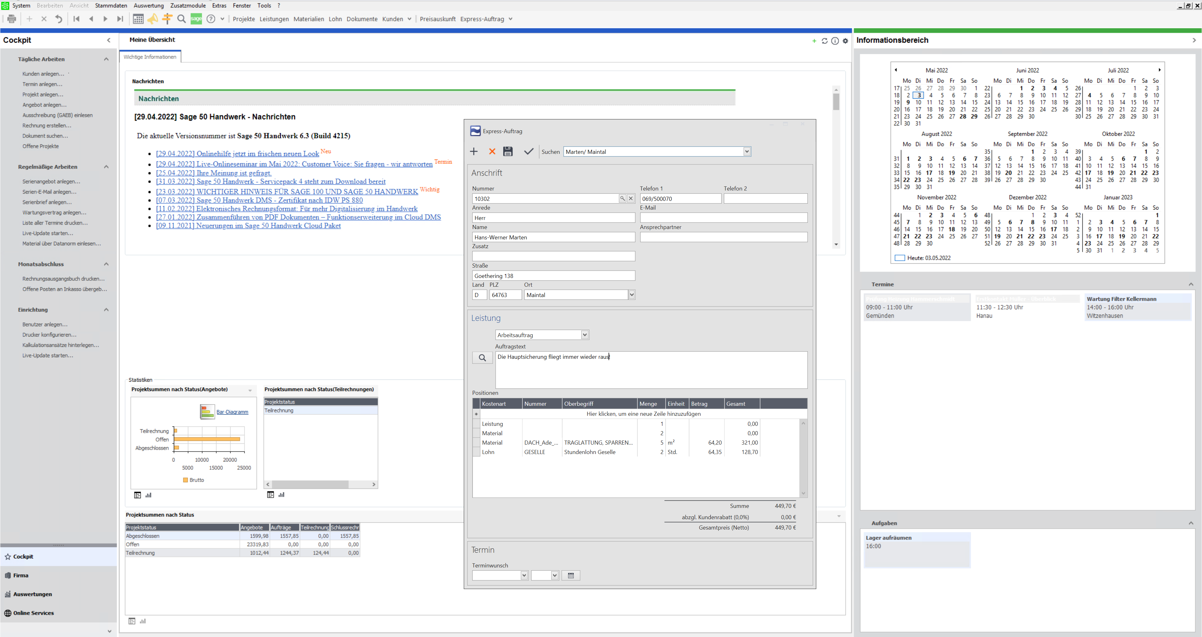 Sage 50 Handwerk Screenshot