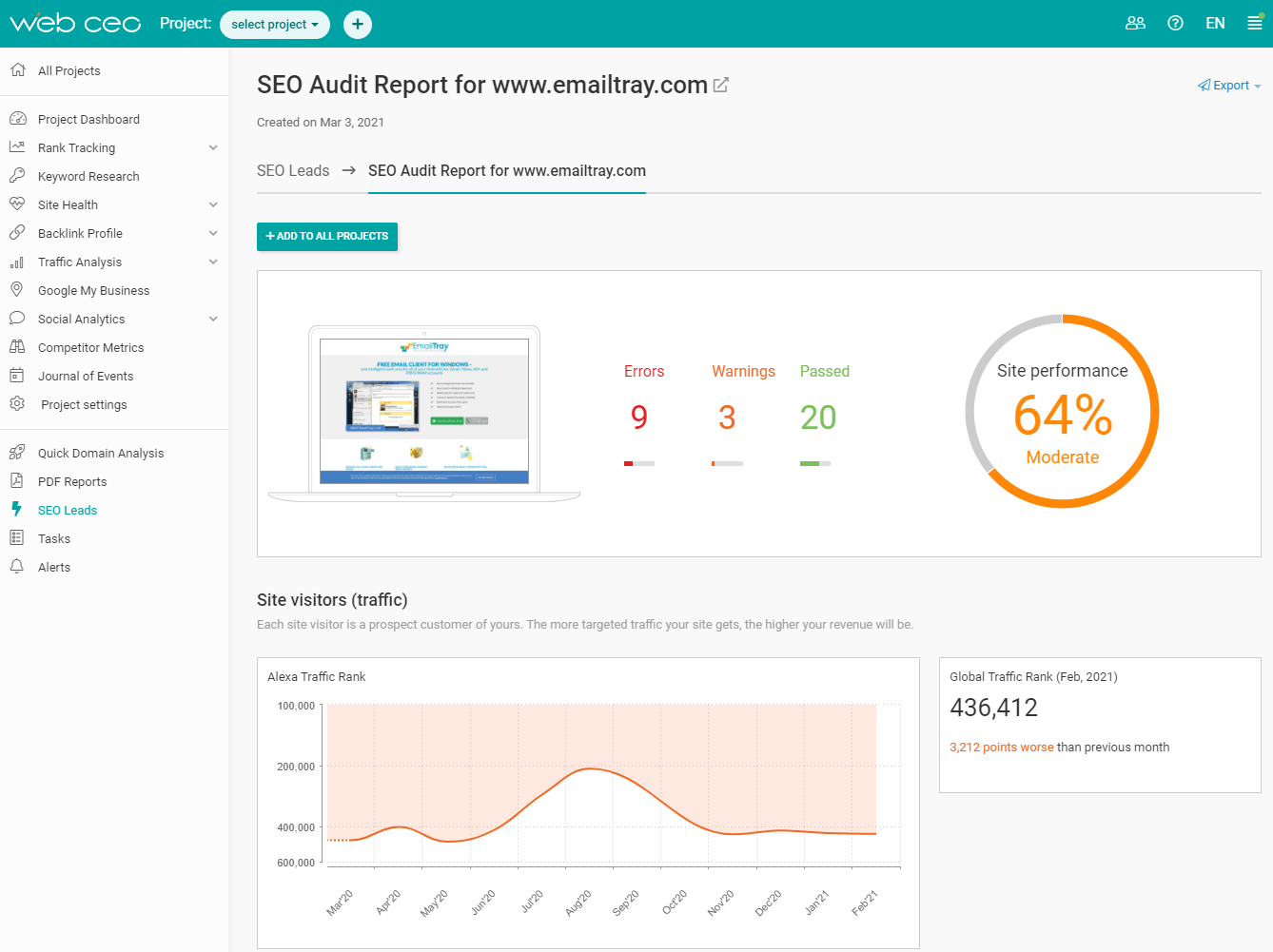 WebCEO Screenshot #0