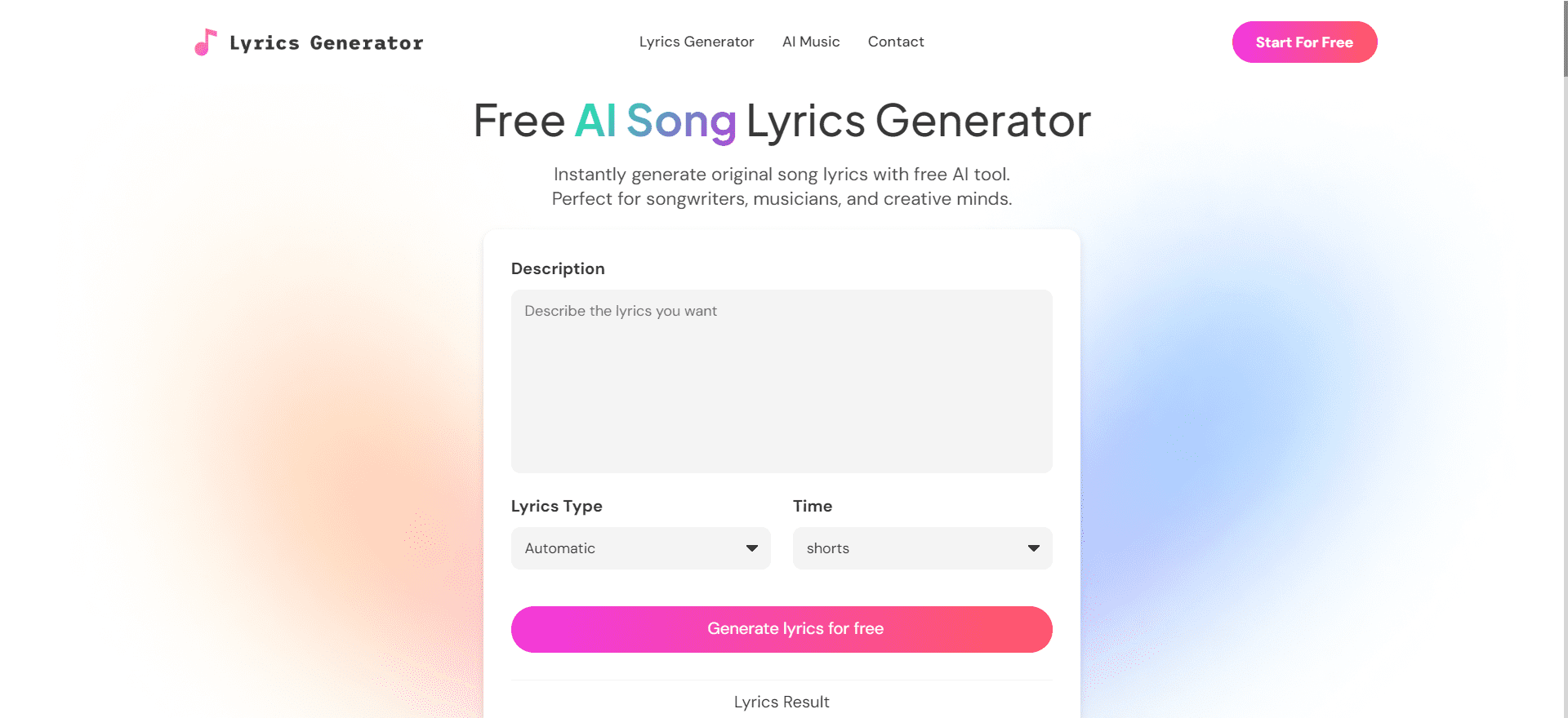 AI Lyrics Generator Screenshot #0