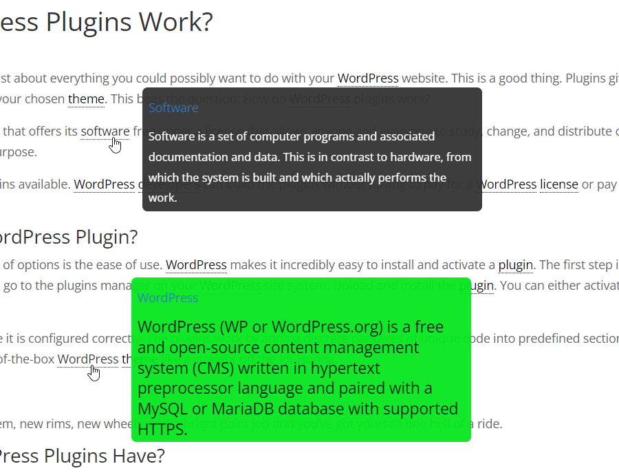 Tooltip Glossary Plugin Screenshot #0