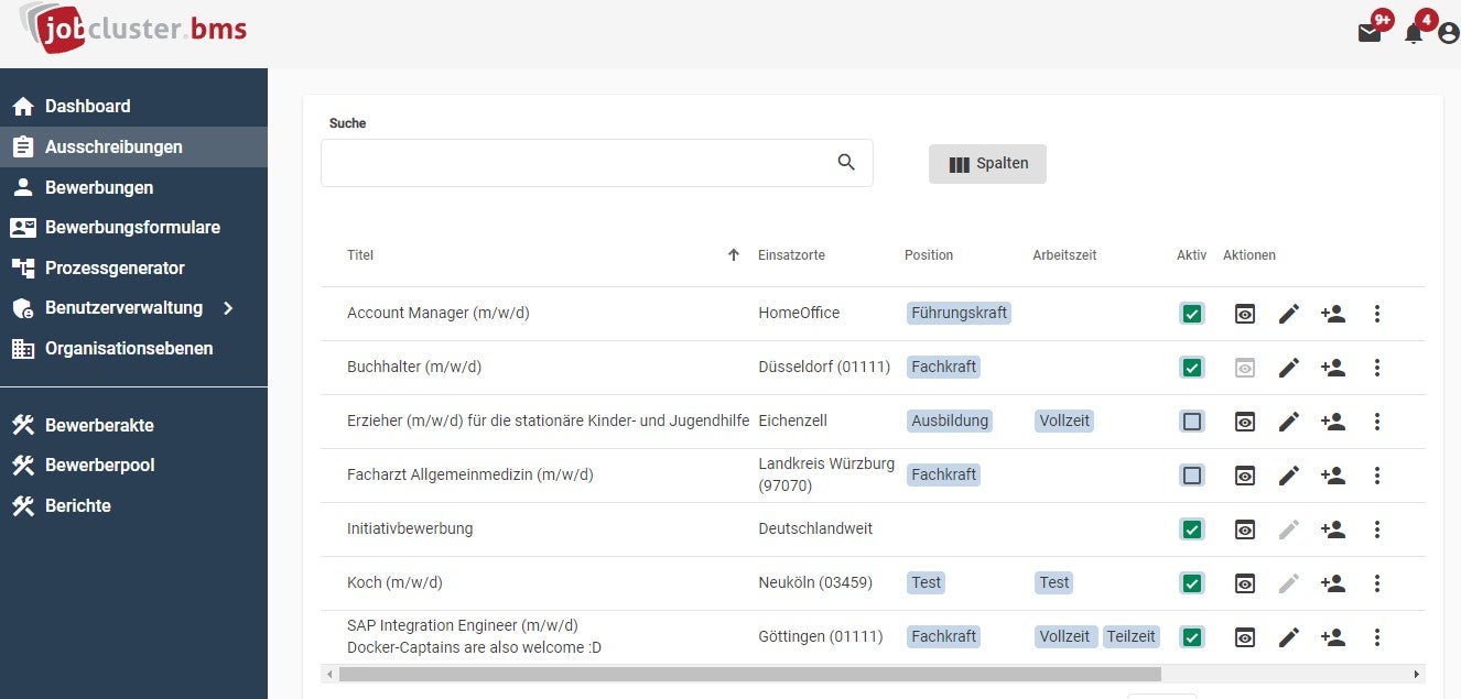 Jobcluster Bewerbermanagementsystem Screenshot #0