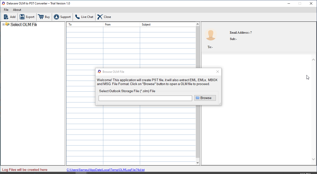 DataVare OLM to PST Converter Screenshot #0